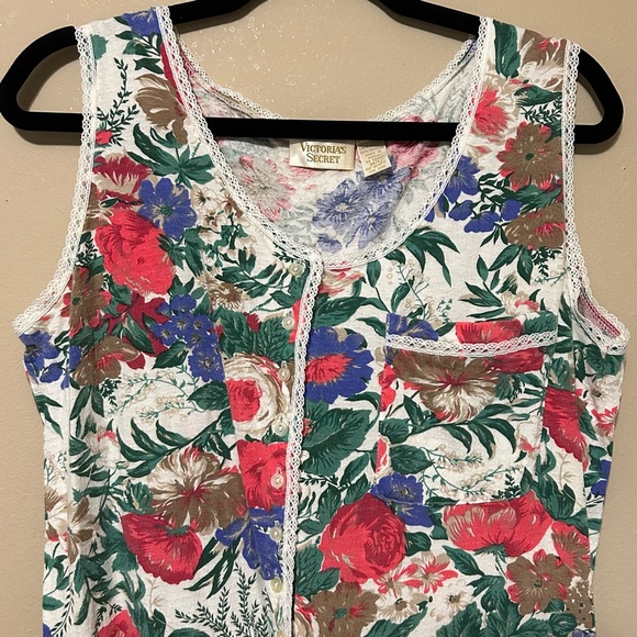 Victoria's Secret Gold Label VTG 90s Floral Lace Button Up Jumpsuit Pajama M/L - Picture 3 of 8